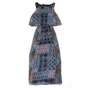 Womens Robert Louis Sleeveless Geometric Patchwork Geo Blue Orange Maxi Dress M